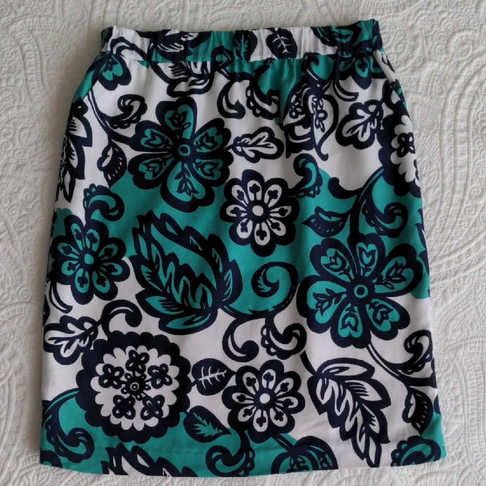 Boden Green and Black Floral Pencil Skirt